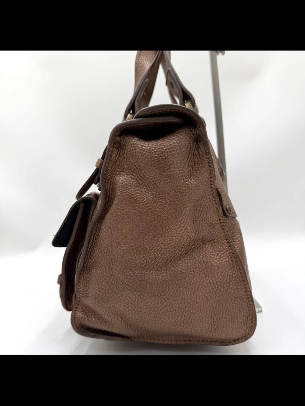 Mulberry Brown Pebbled Leather Buckle Satchel - Picture 3 of 11